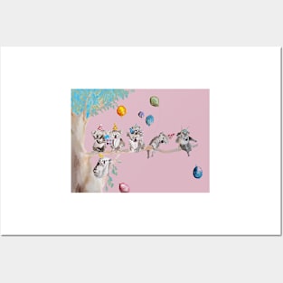 Koala Watercolor Painting, The Koalas Birthday Party - on Baby Pink Posters and Art